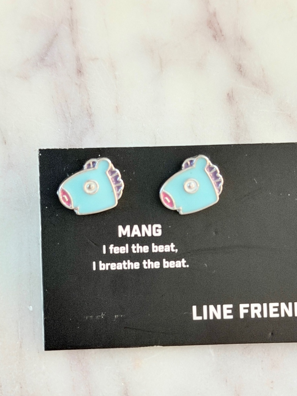 🐴 BTS BT21 Mang Blue Horse Enamel Stud Earrings 💜